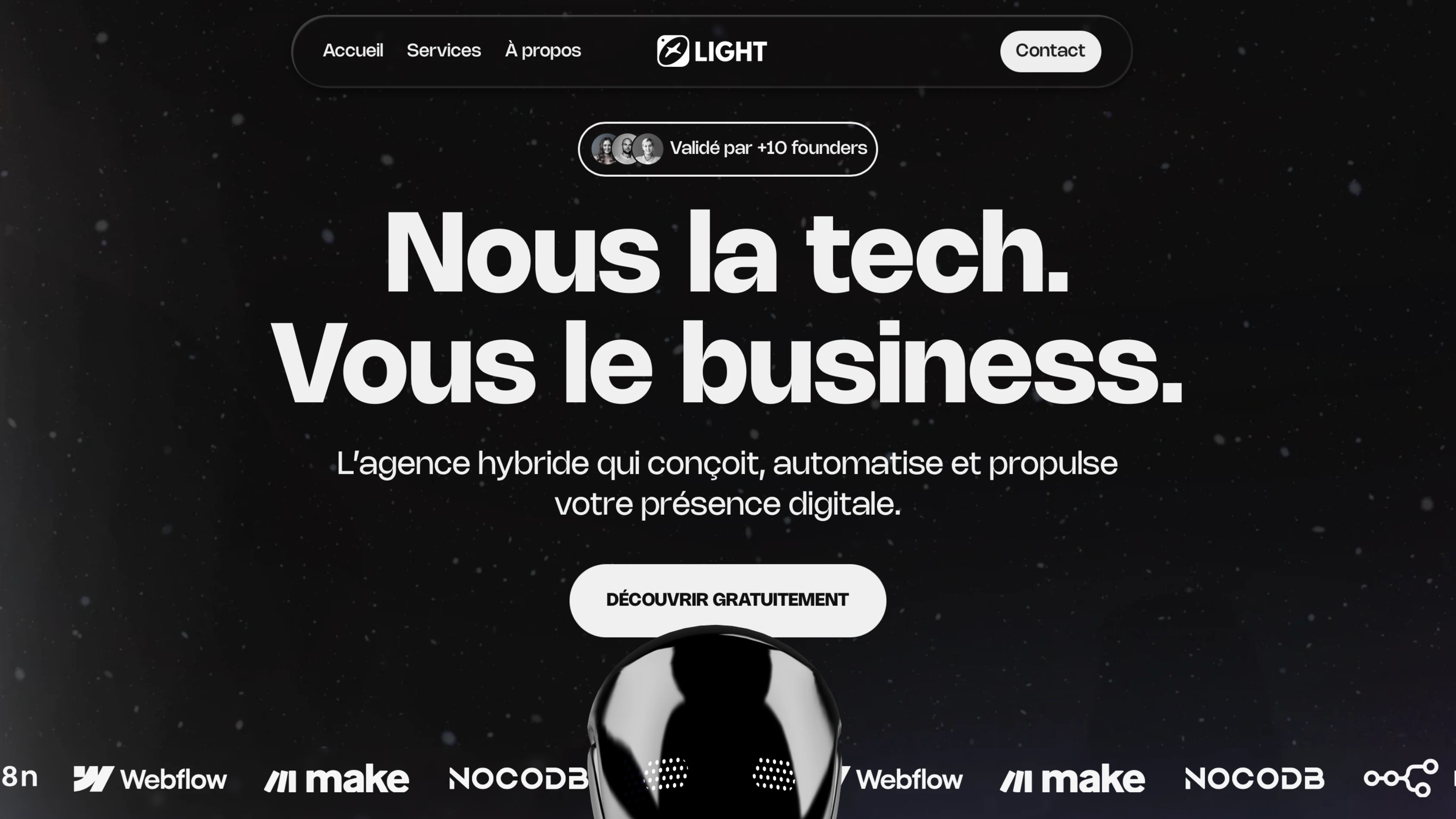 a screenshot of light's hero section